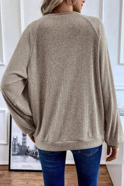 Color Contrast Ribbed Loose Fit Long Sleeve Top
