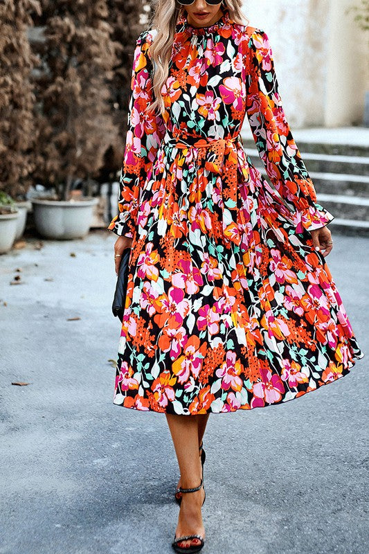 High Neck Floral Maxi Dress