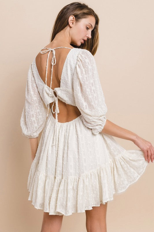 Textured Lace Square Neck Mini Dress