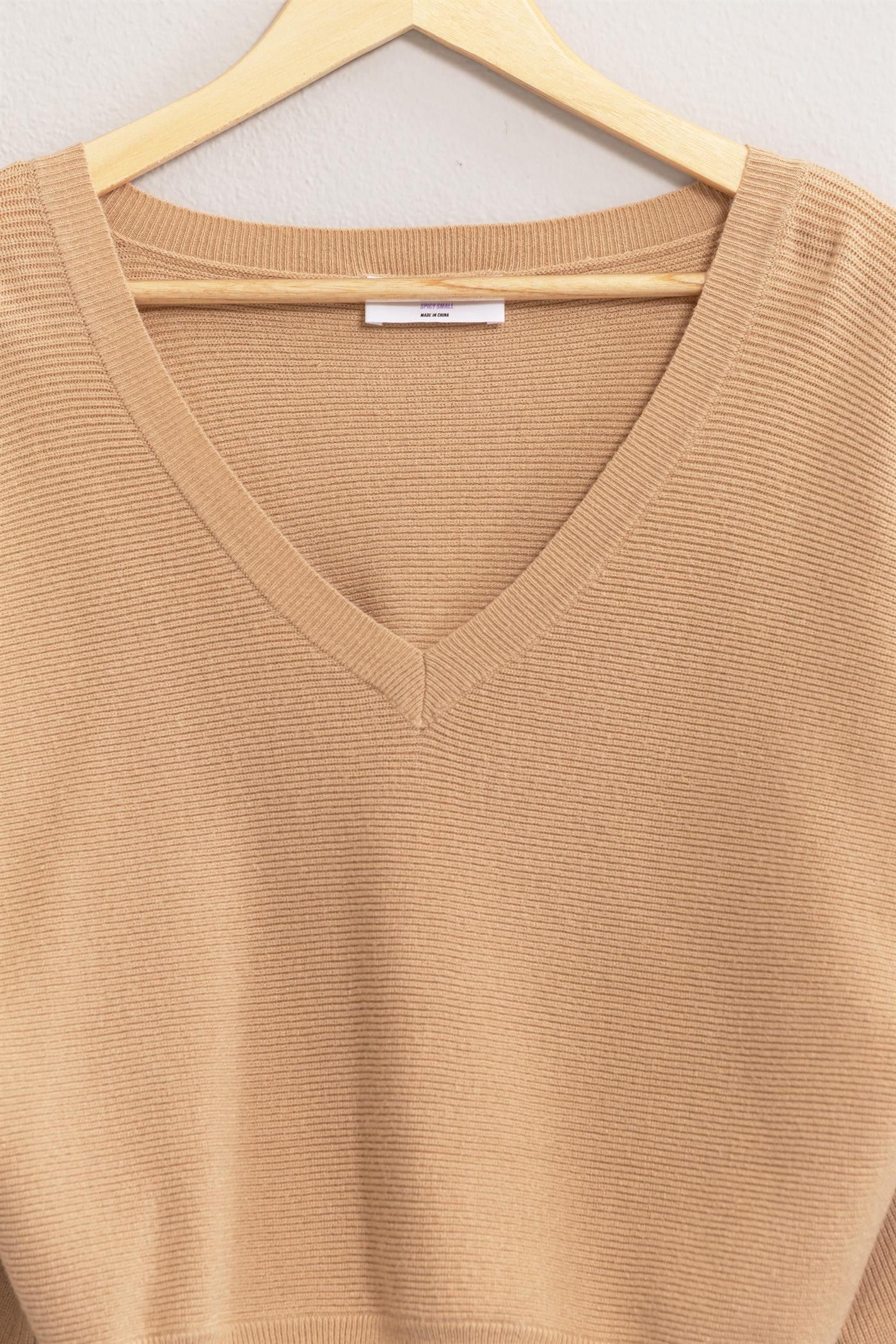 V-Neck Ribbed Cropped Sweater