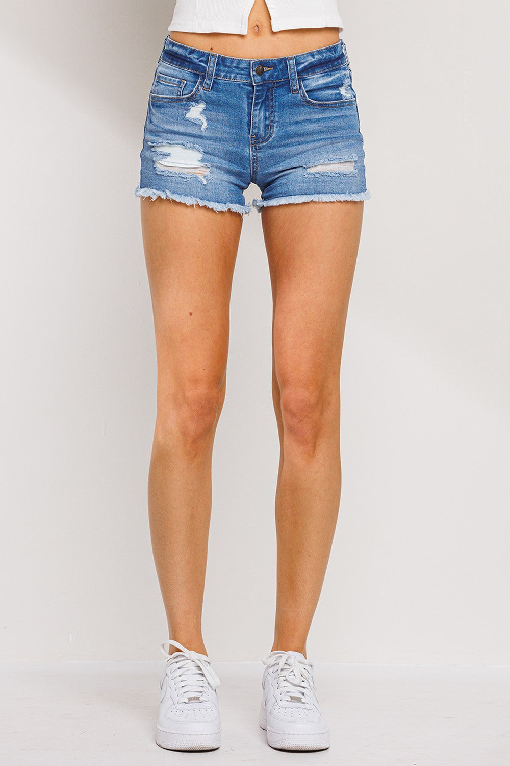 Distressed Shorts with Frey Hem