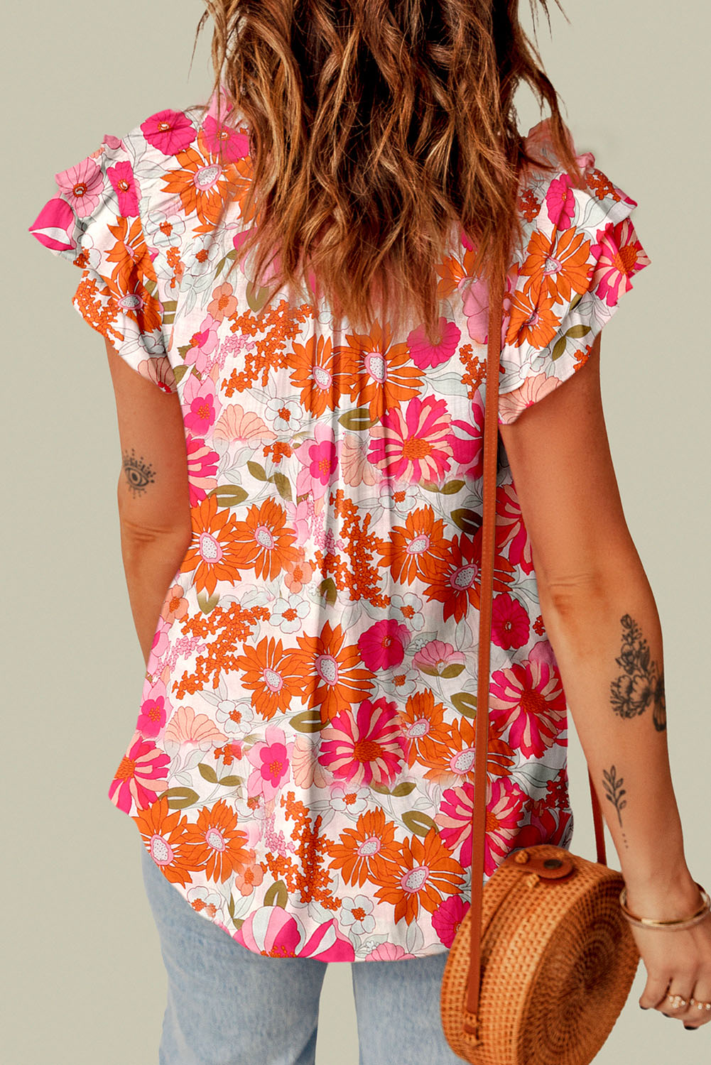 Ruffle Sleeve Floral Blouse