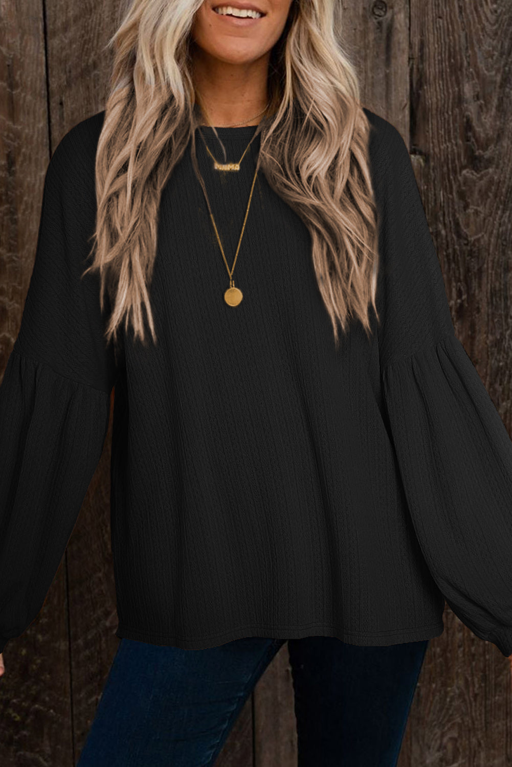 Black Puffy Long Sleeve Top
