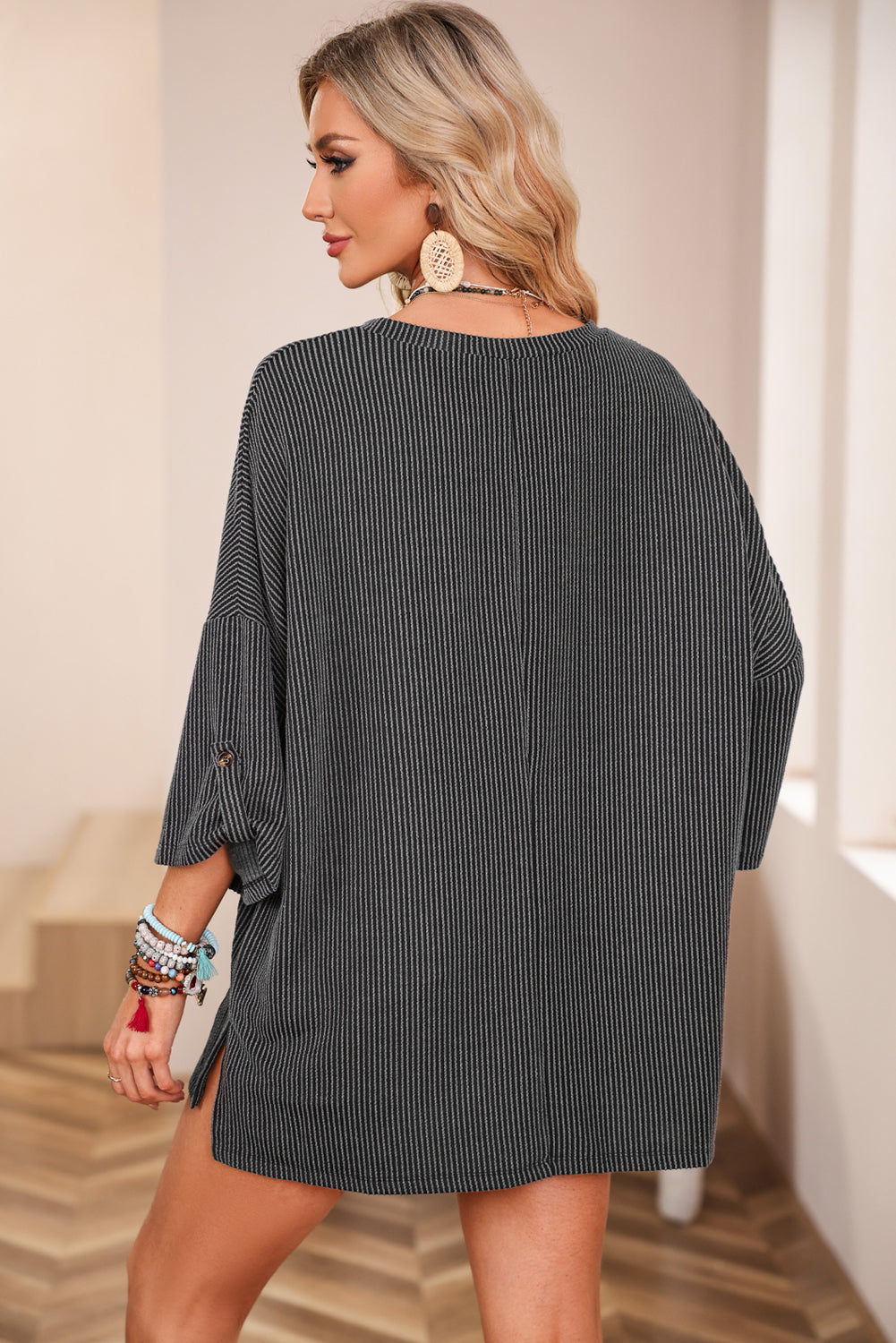 Dark Gray Ribbed Oversize Top
