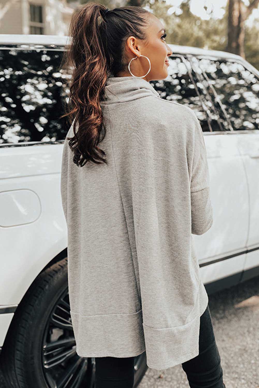 Cowl Neck Shift Tunic Top - Gray