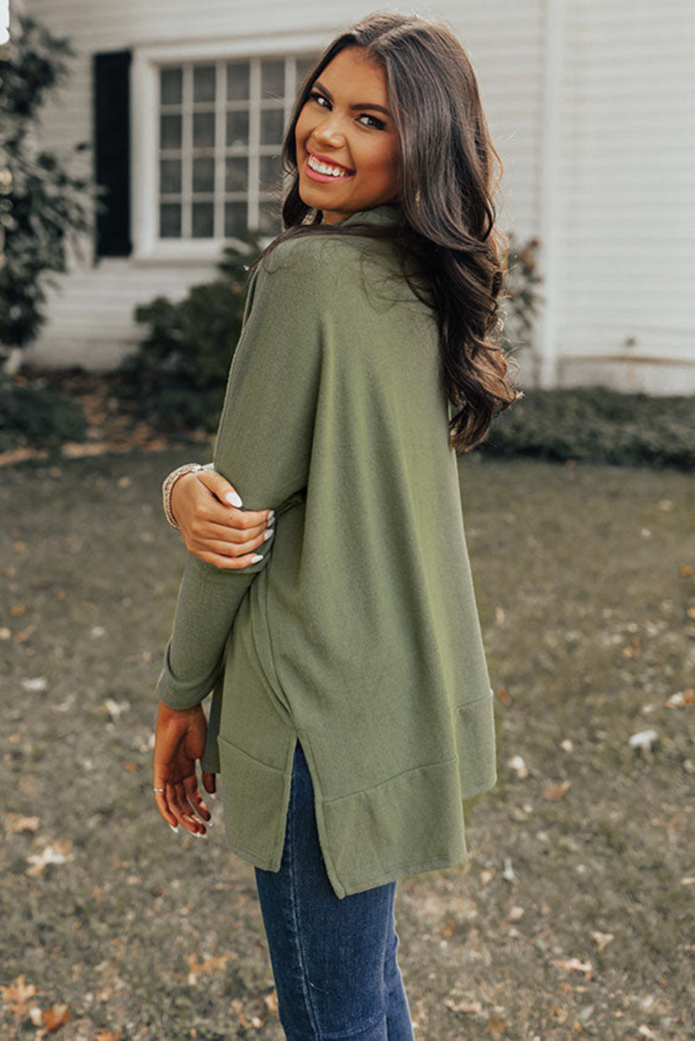 Cowl Neck Shift Tunic Top - Green