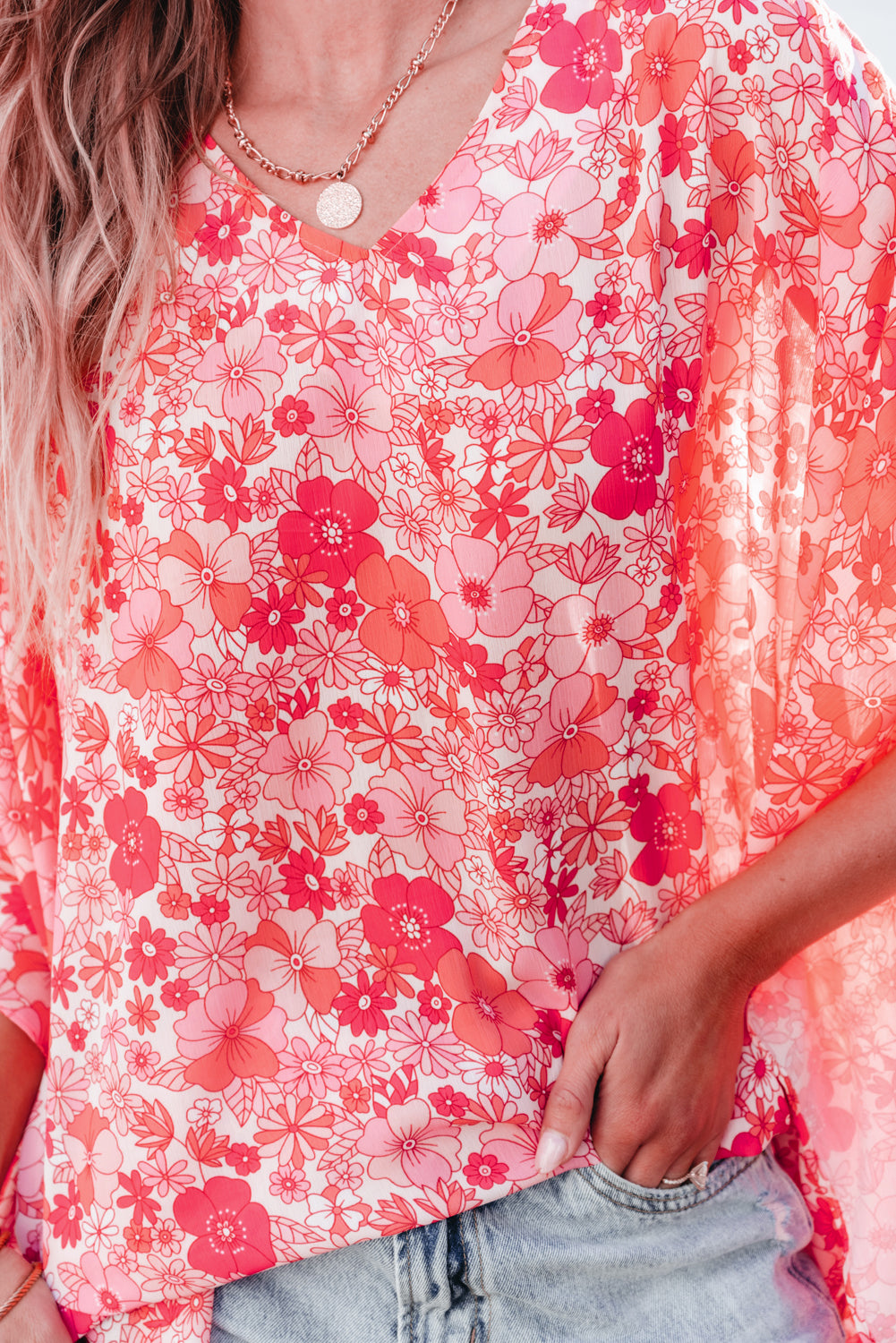 Boho Floral Kimono Style Blouse