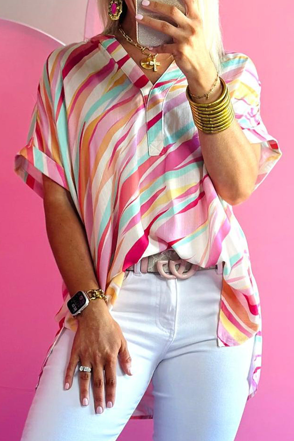 Abstract Print Short Sleeve Blouse