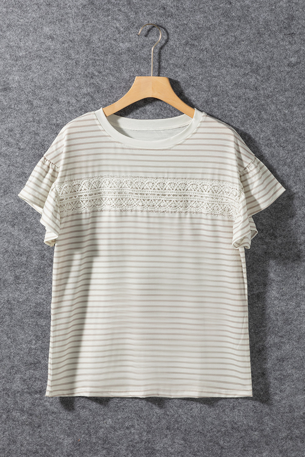 Striped Lace Splicing Ruffle Sleeve Top