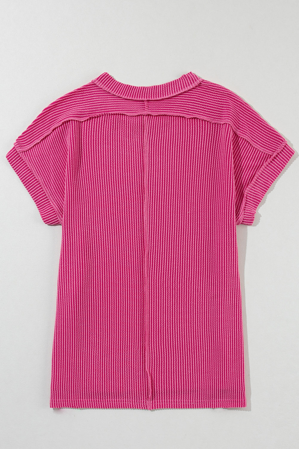 Pink Textured Knit Exposed Stitching T-shirt