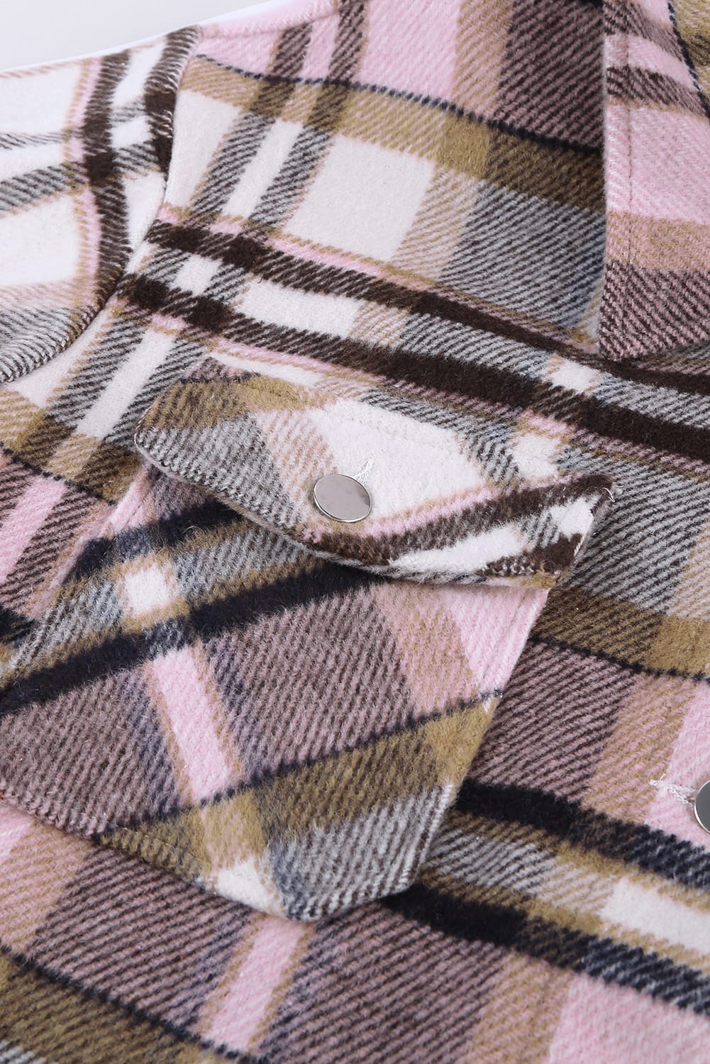 Plaid Print Pocketed Shacket - Pink