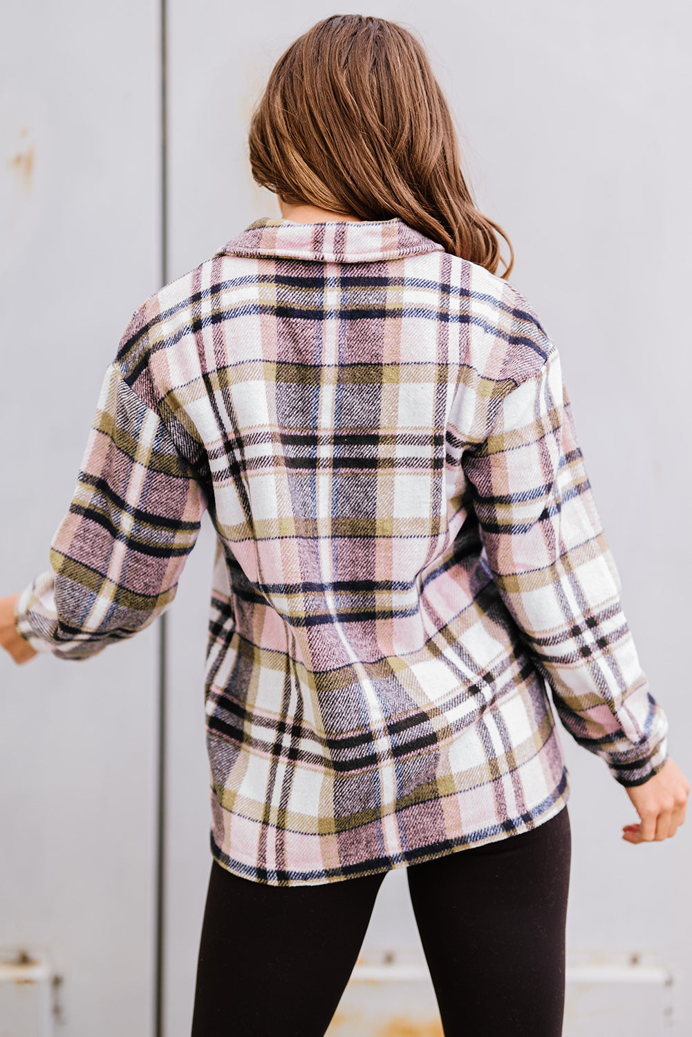 Plaid Print Pocketed Shacket - Pink