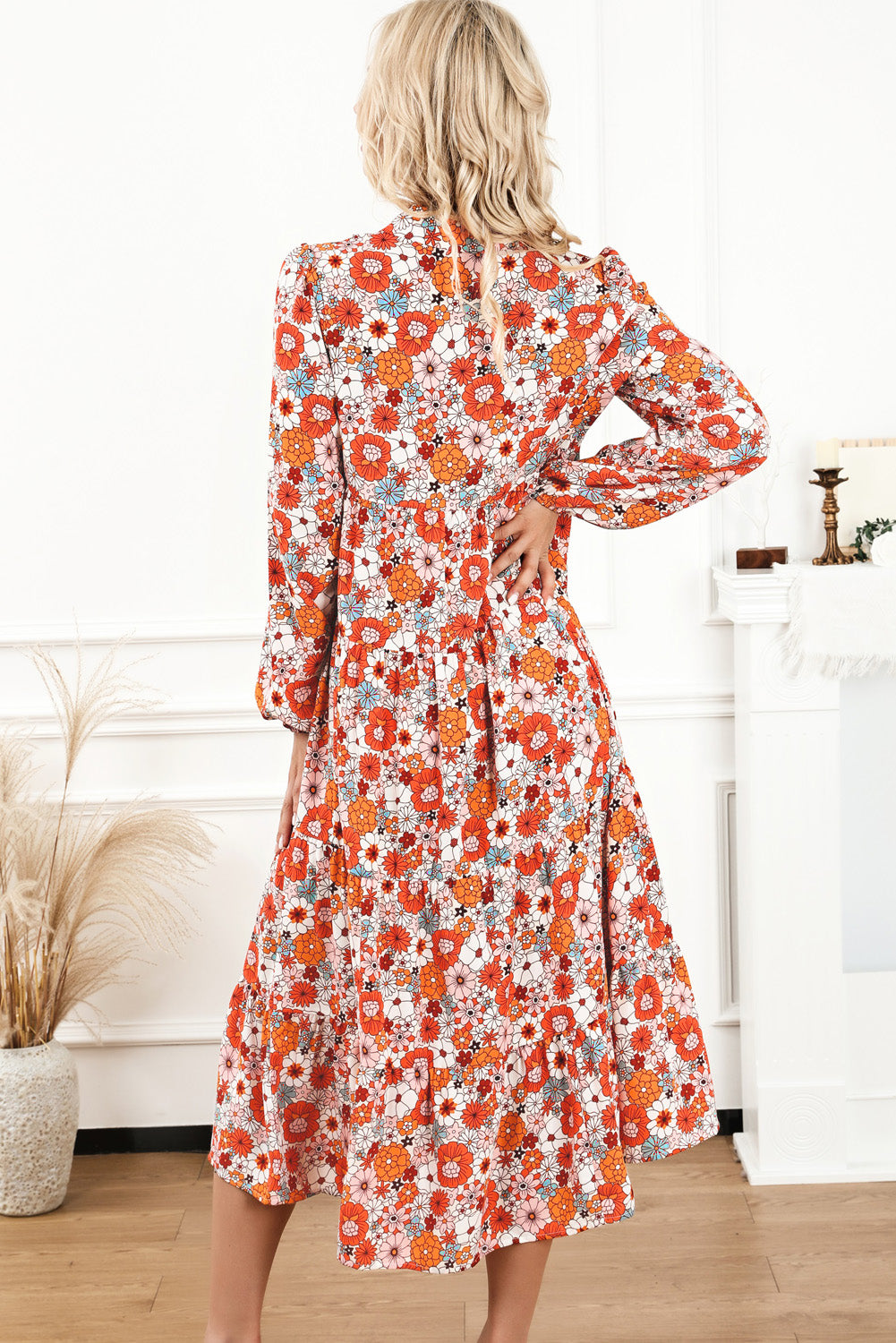Boho Floral Long Sleeve Ruffled Dress
