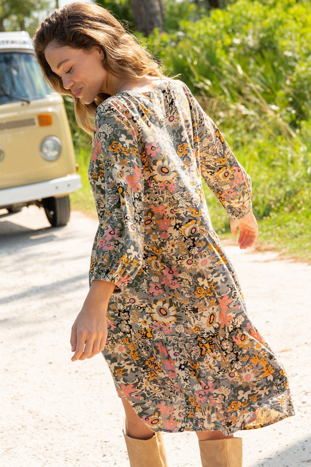 3/4 Sleeve Floral Dress