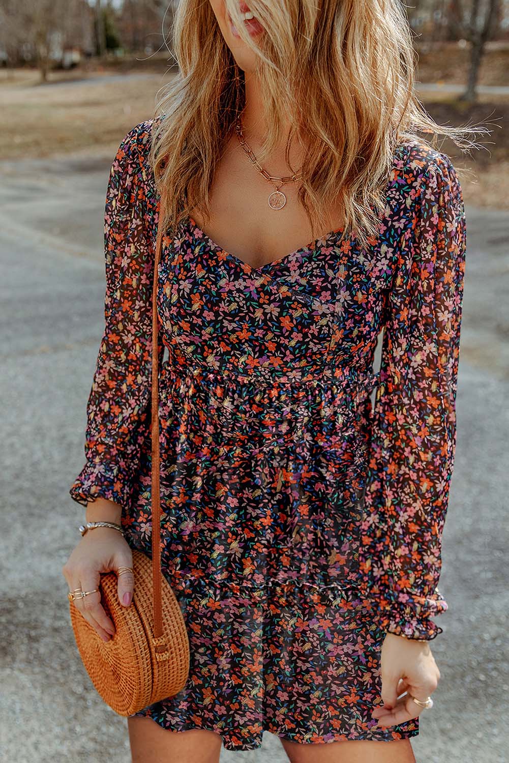Long Sleeve Floral Mini Dress