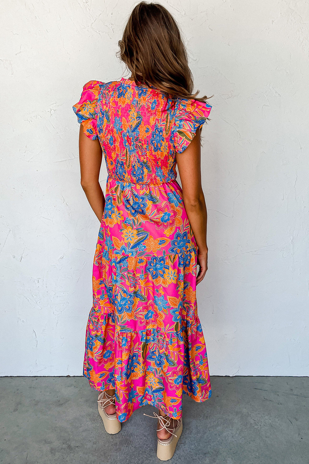 Boho Floral Ruffle Tiered Maxi Dress