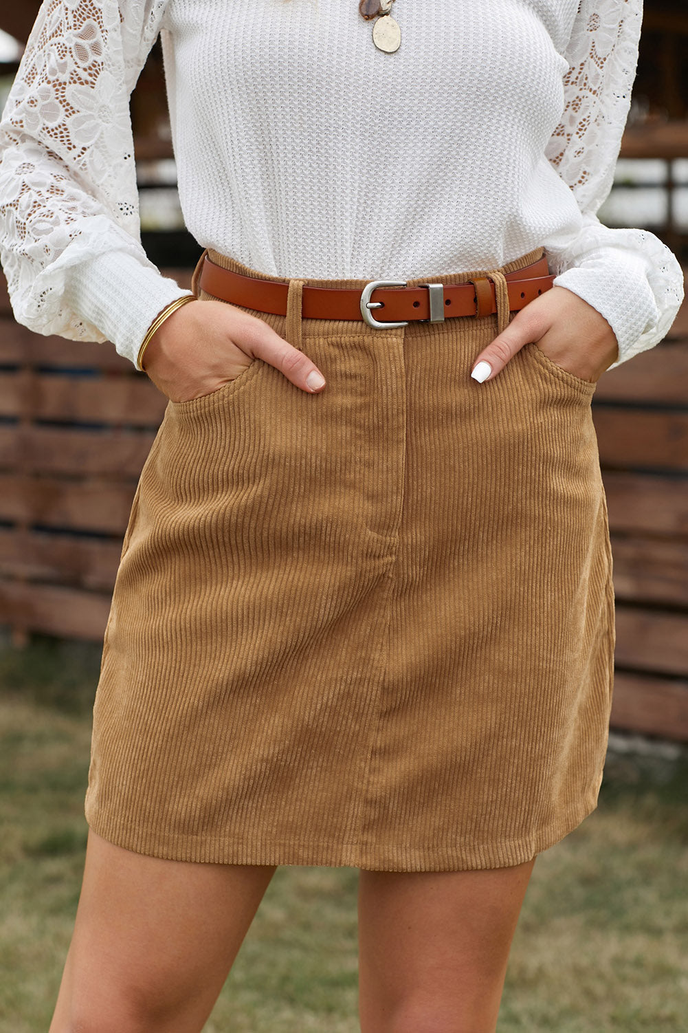 High Waist Corduroy Mini Skirt