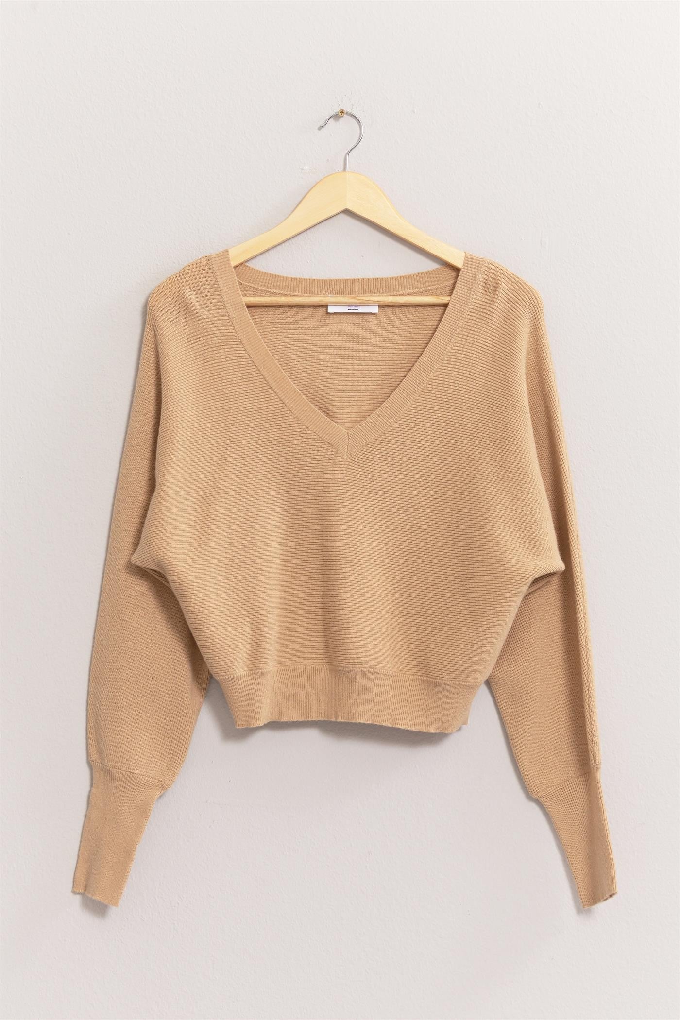 V-Neck Ribbed Cropped Sweater