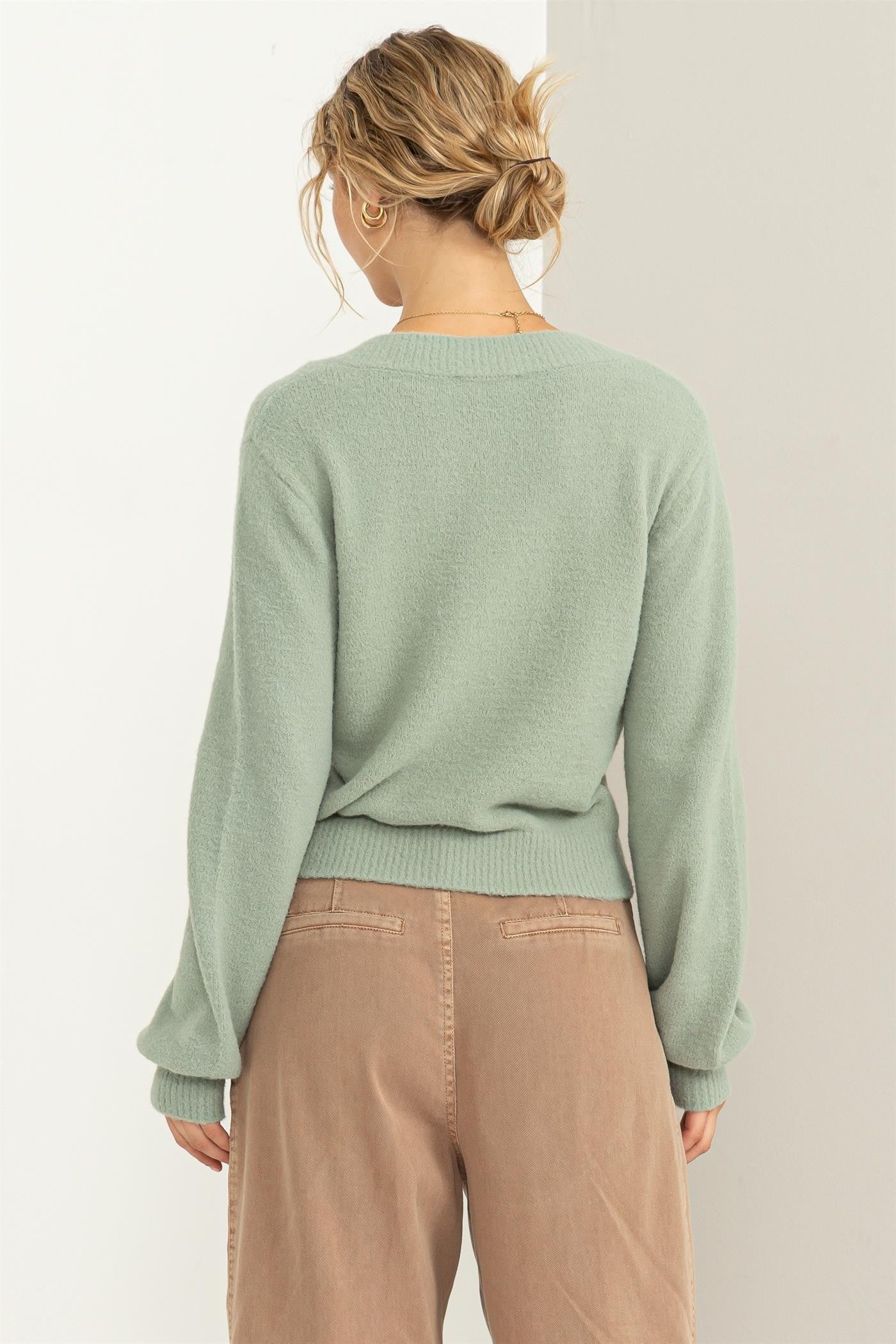 V-neck Fuzzy Cropped Sweater
