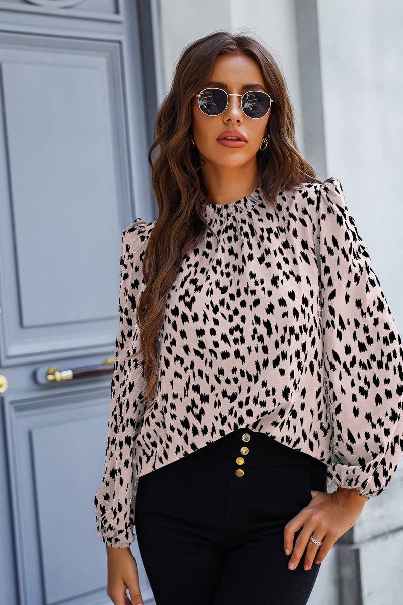 Pink High Neck Animal Print Blouse