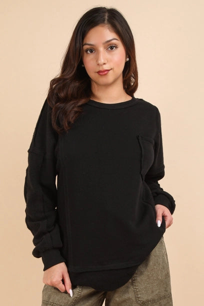 Contrast French Terry Knit Oversized Casual Top