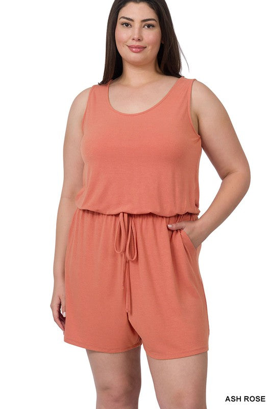 PLUS SLEEVELESS ROMPER WITH POCKETS
