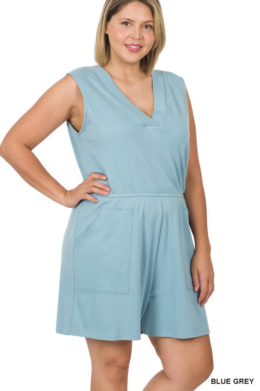 PLUS SLEEVELESS ROMPER WITH POCKETS