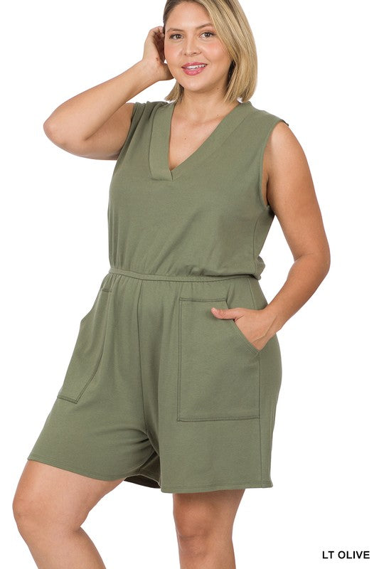 PLUS SLEEVELESS ROMPER WITH POCKETS