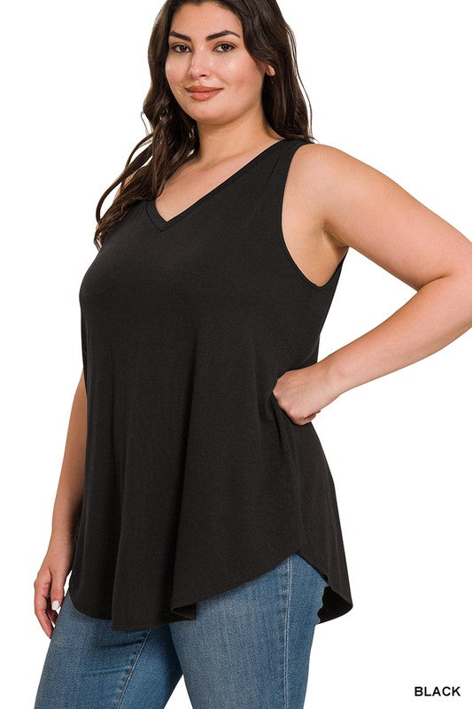 PLUS SLEEVELESS V-NECK TOP