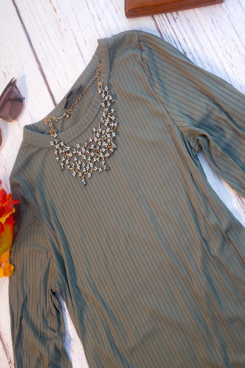 Ribbed Puff Sleeve Top - Olive