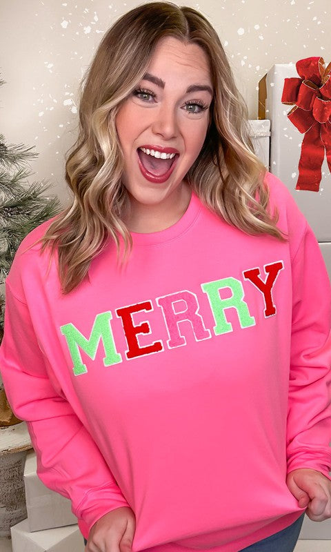 Soft Ideal Chenille Merry Graphic Sweatshirt - Black