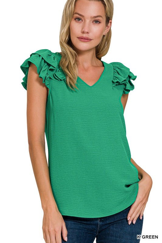 Woven Ruffle Sleeve Top
