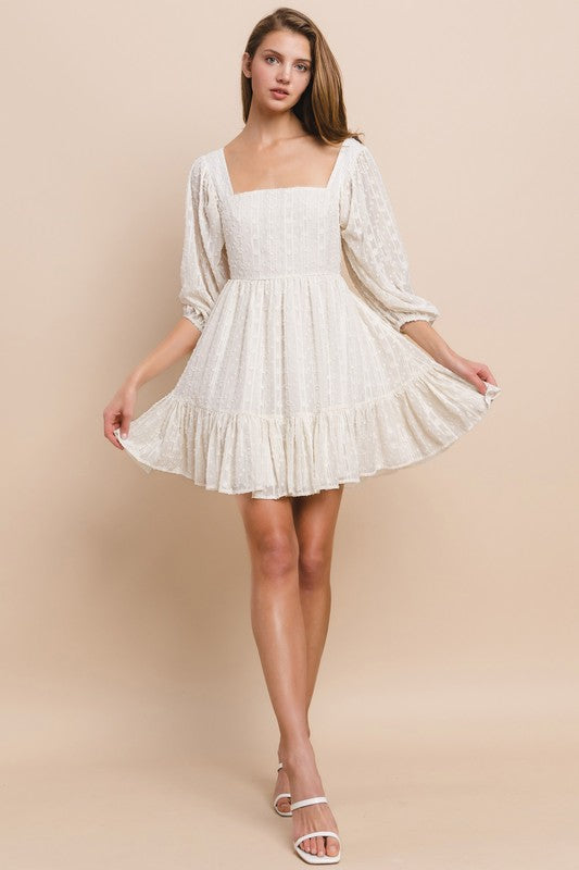 Textured Lace Square Neck Mini Dress