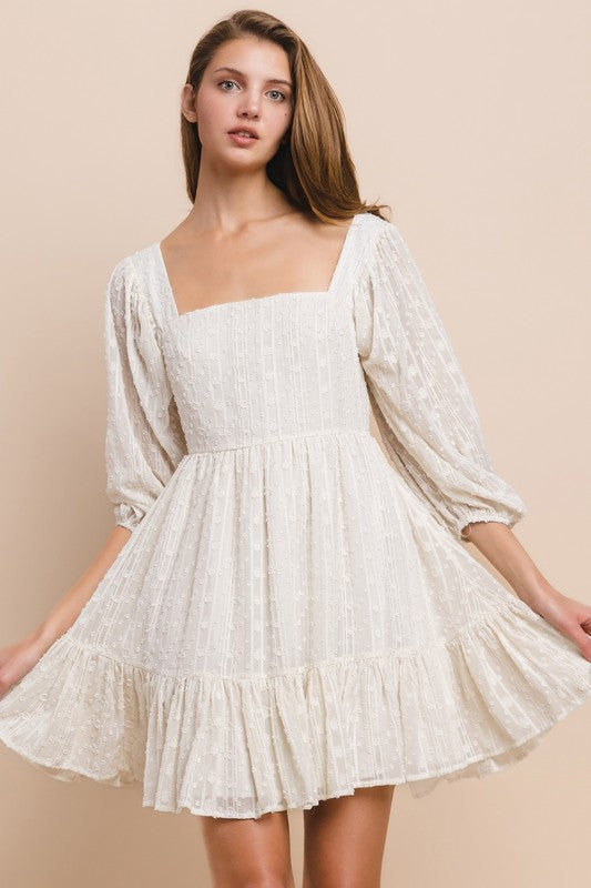 Textured Lace Square Neck Mini Dress