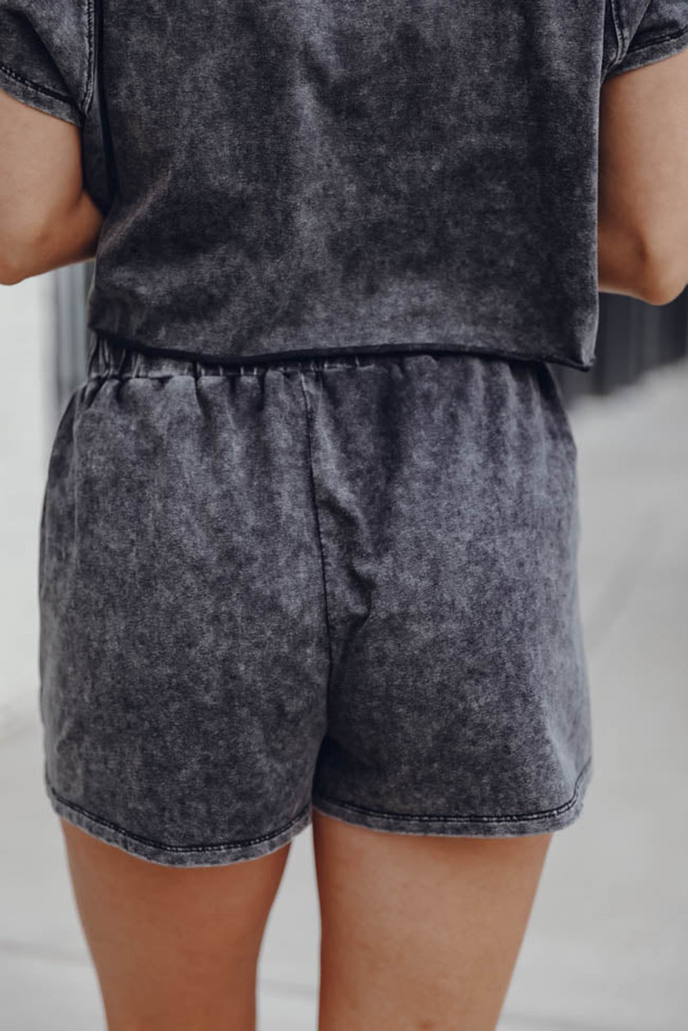 Acid Washed Cropped Top/Short Lounge Set
