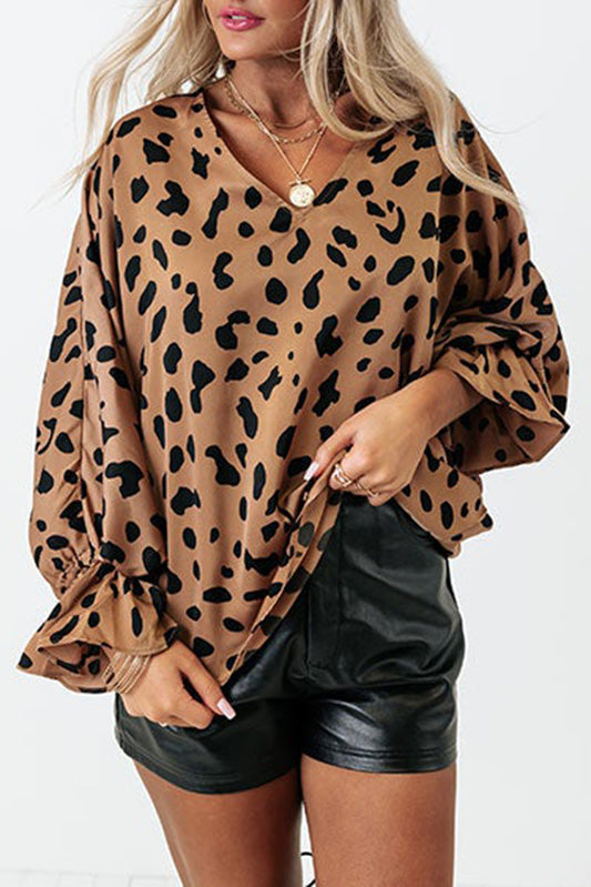 Leopard Print Ruffled Cuff Blouse