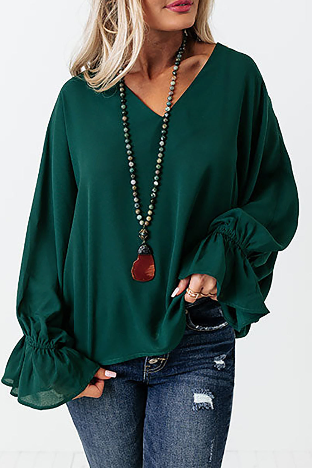 Flared Cuff Bishop Sleeve Blouse