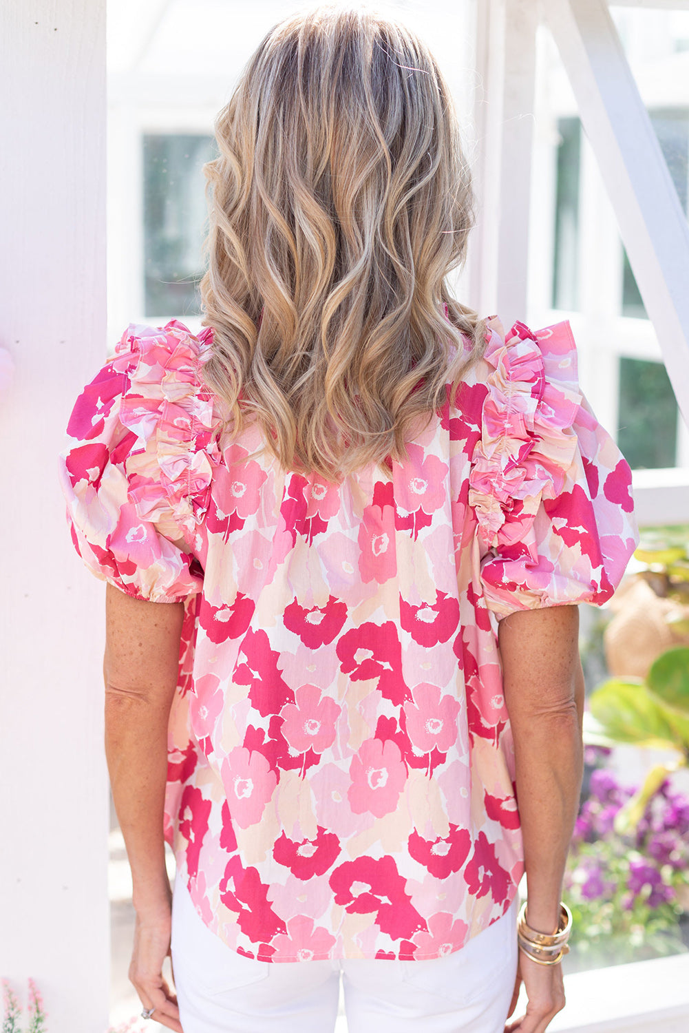 Ruffled Puff Sleeves Floral Top