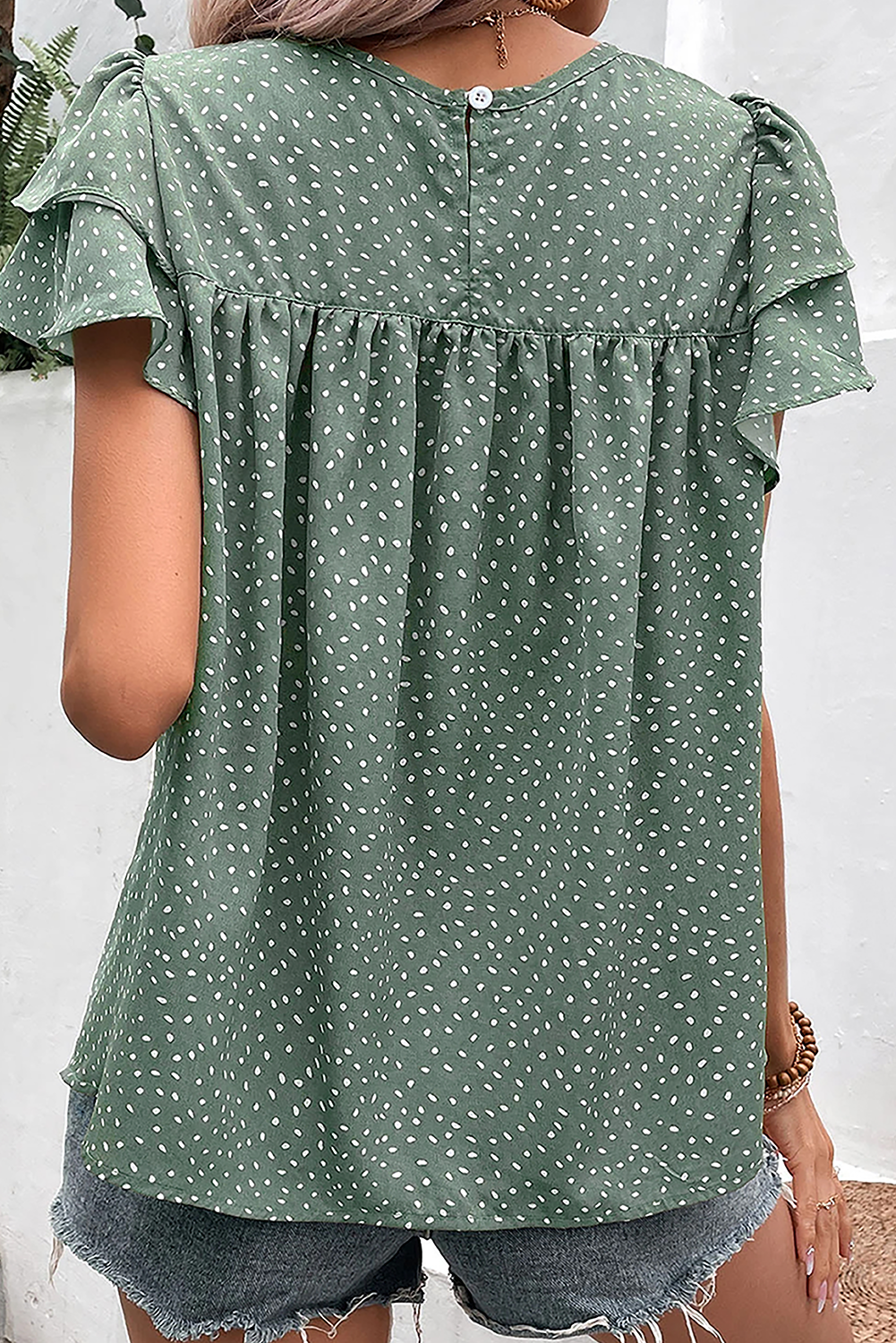 Dotted Ruffle Sleeve Blouse