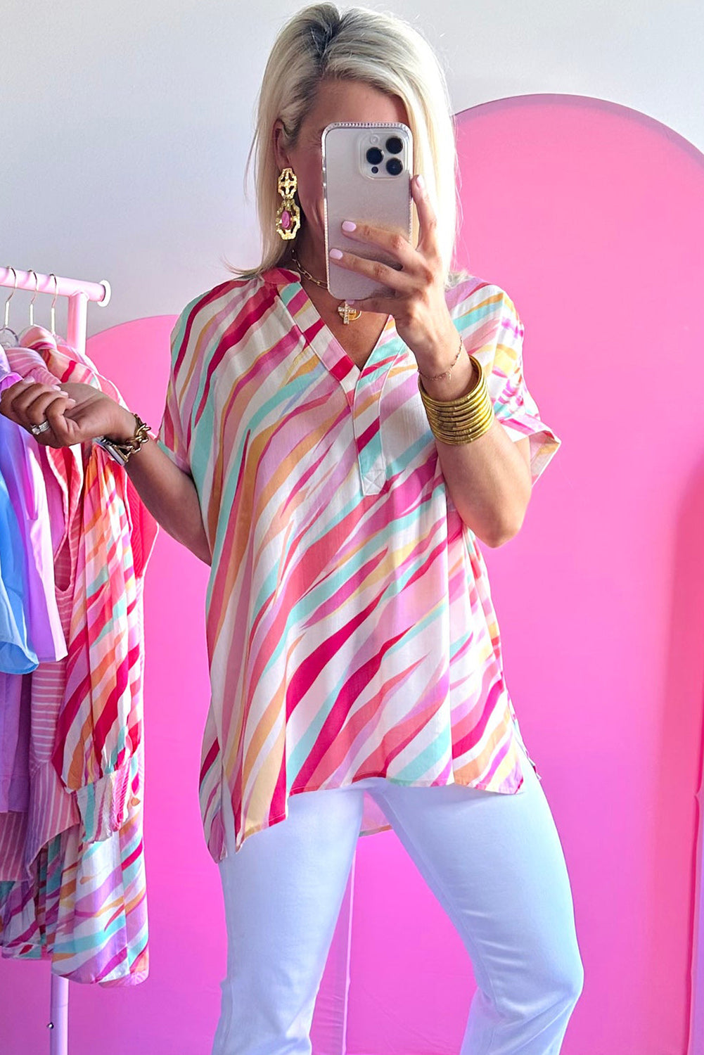Abstract Print Short Sleeve Blouse
