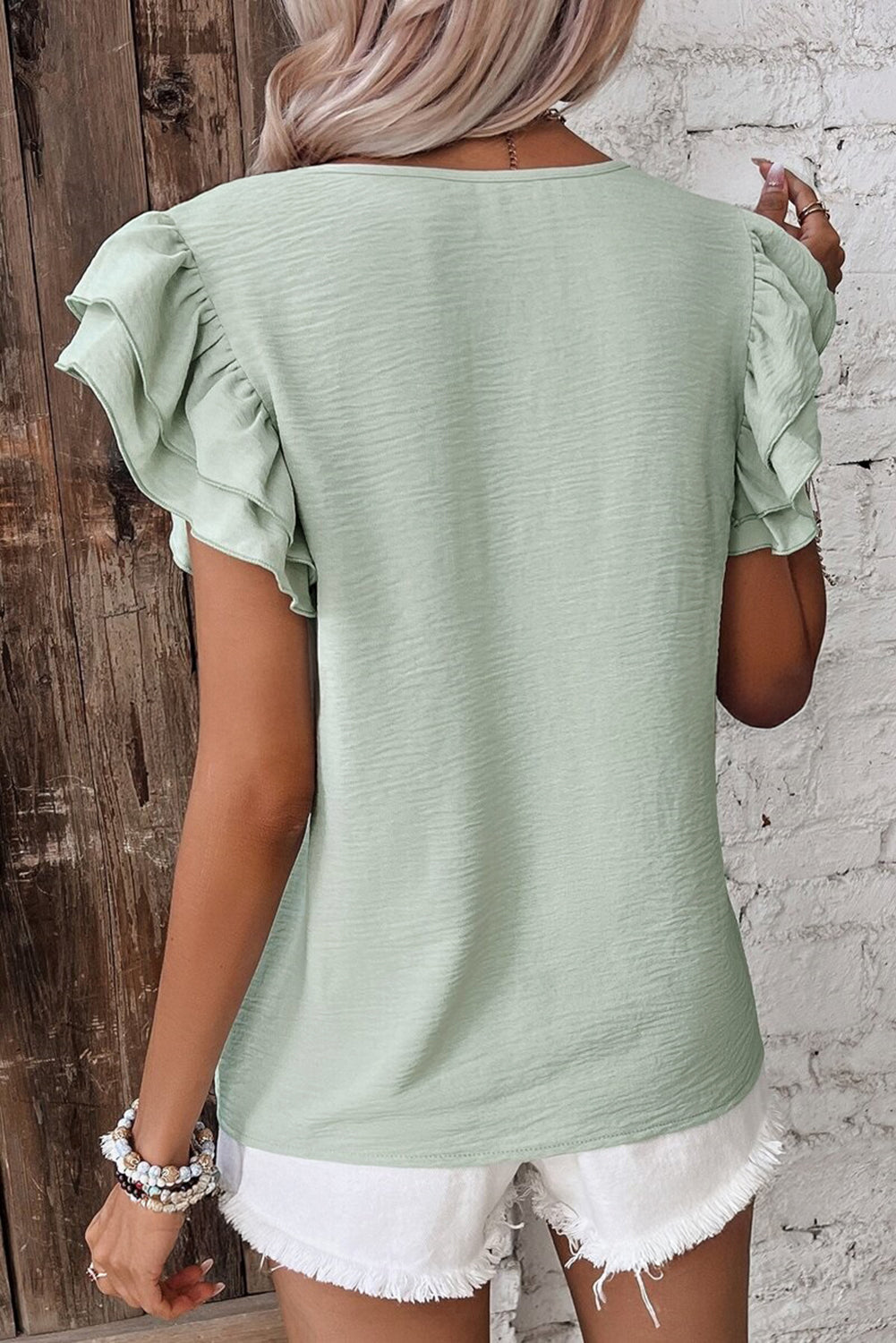 Sage Ruffled Sleeve Top