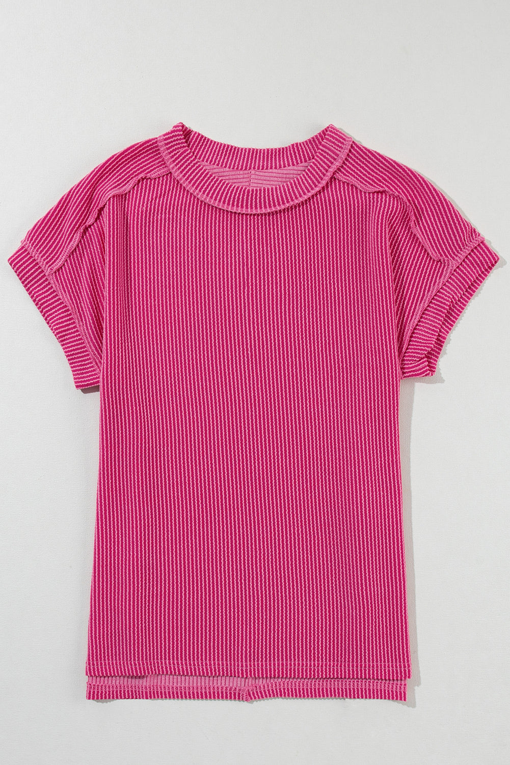 Pink Textured Knit Exposed Stitching T-shirt