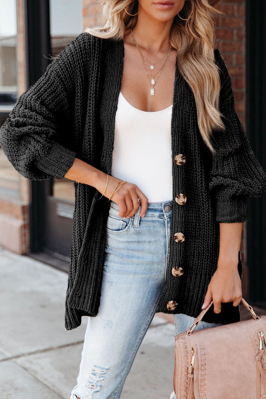 Buttoned Front Drop Shoulder Cardigan