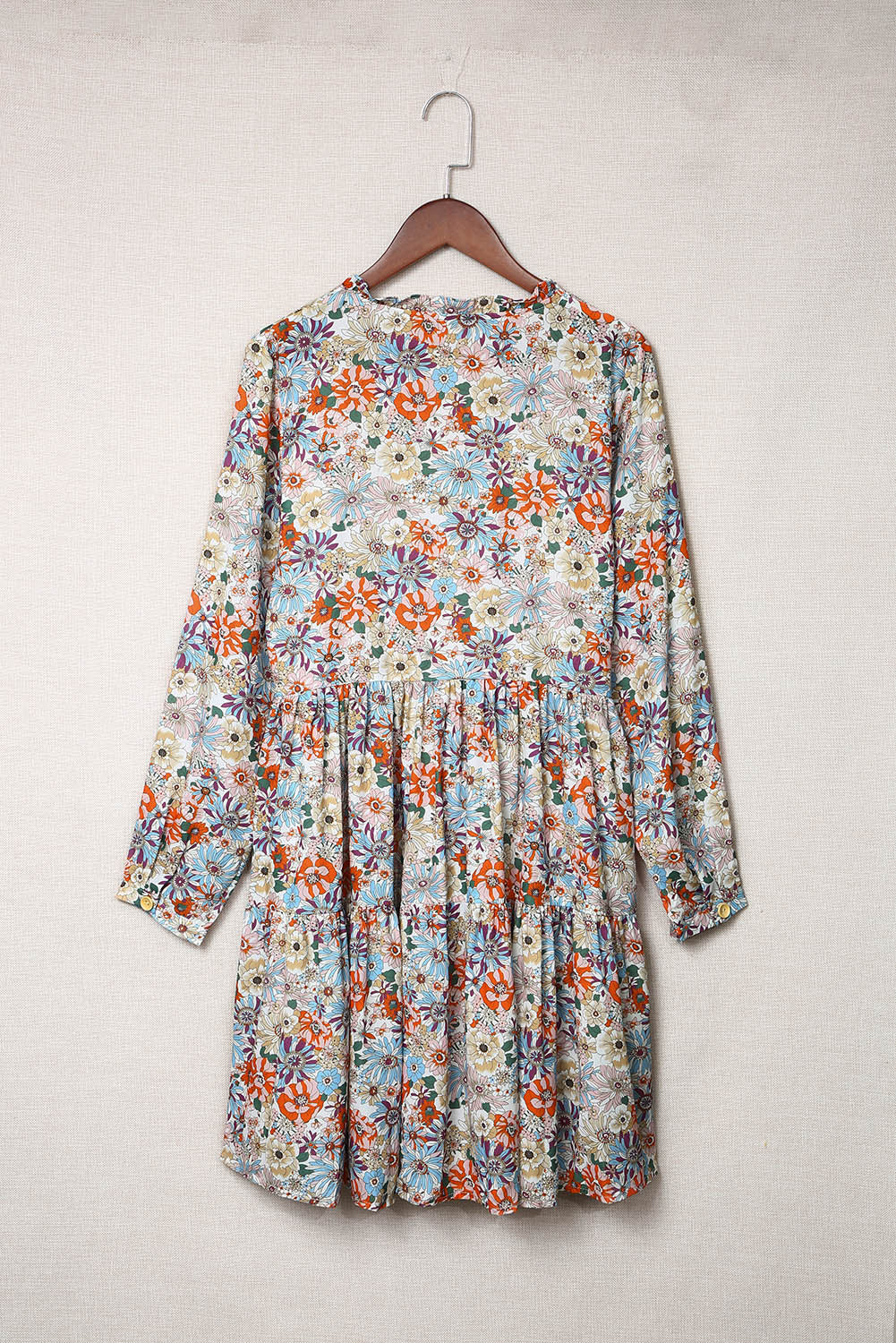 Split Neck Button Front Floral Dress