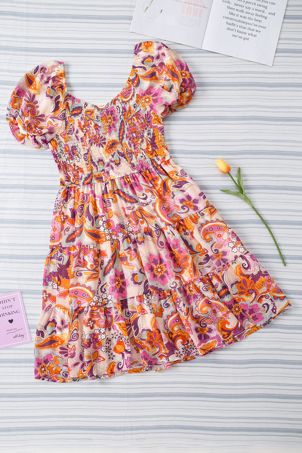 Boho Print Smocked Mini Dress