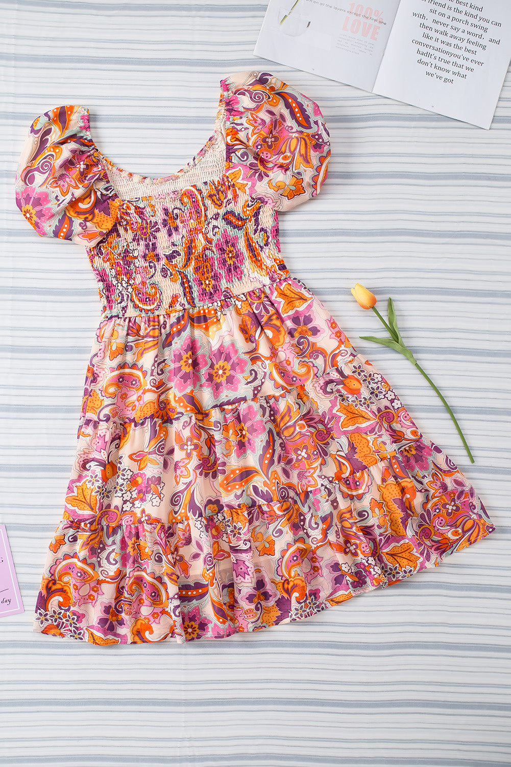 Boho Print Smocked Mini Dress