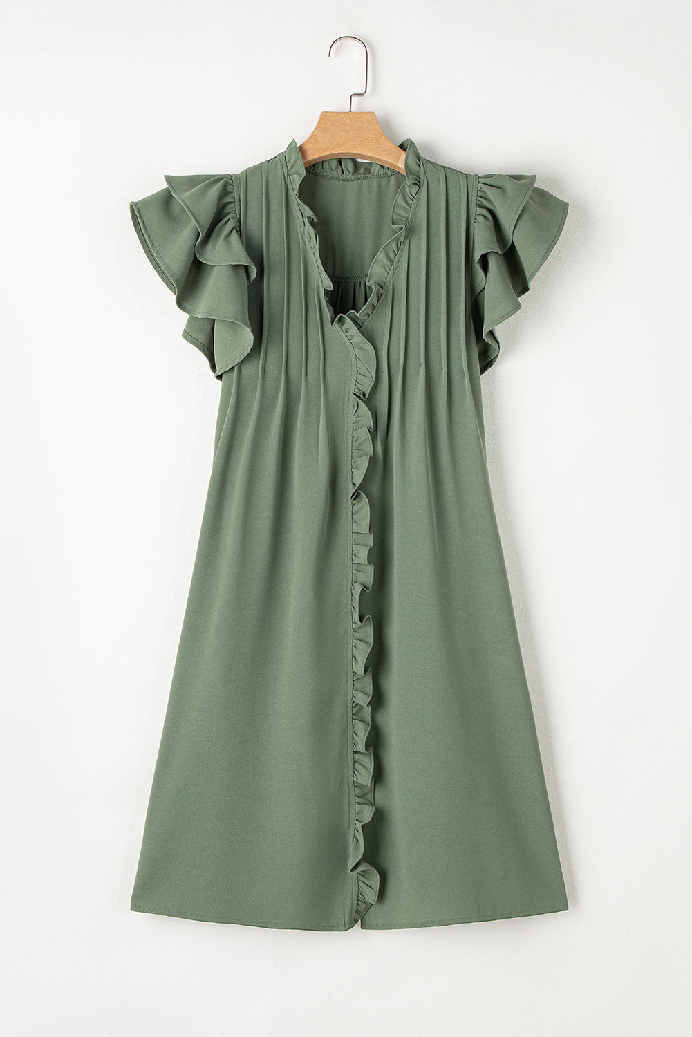 Ruffle Sleeve V Neck Shift Dress