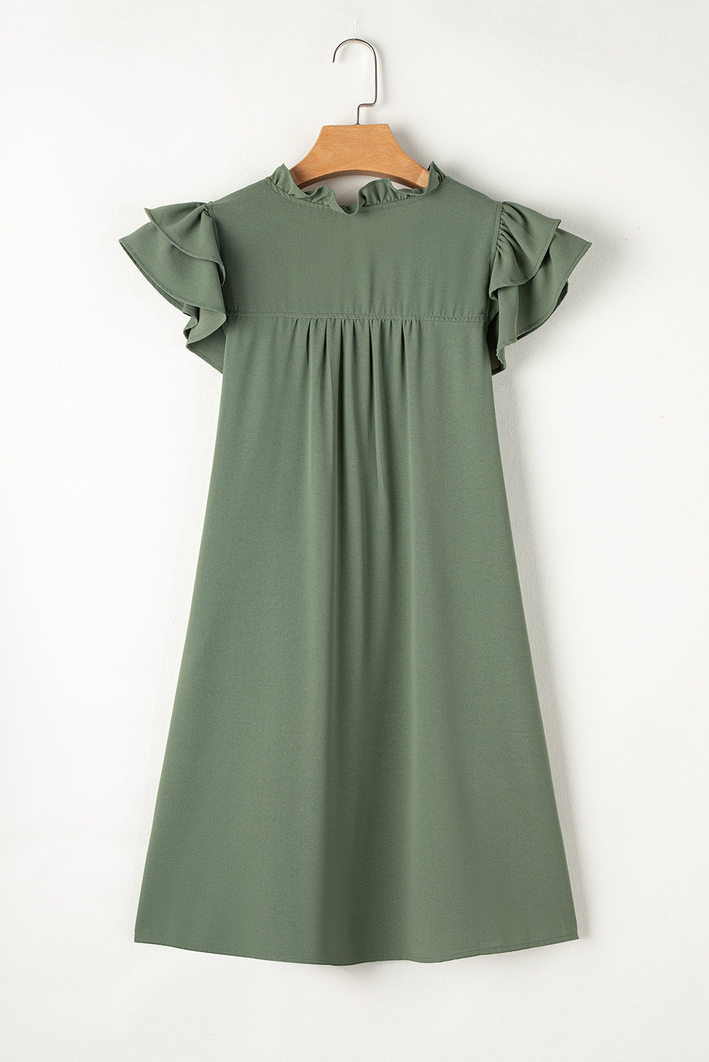 Ruffle Sleeve V Neck Shift Dress