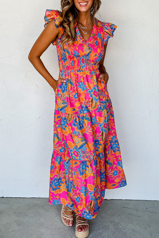Boho Floral Ruffle Tiered Maxi Dress