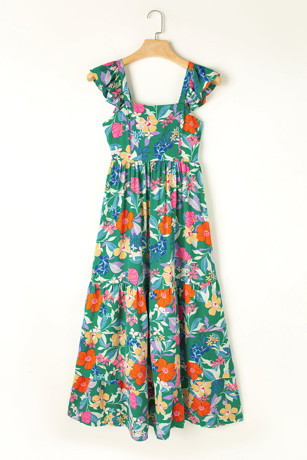 Floral Print Sleeveless Ruffle Tiered Maxi Dress
